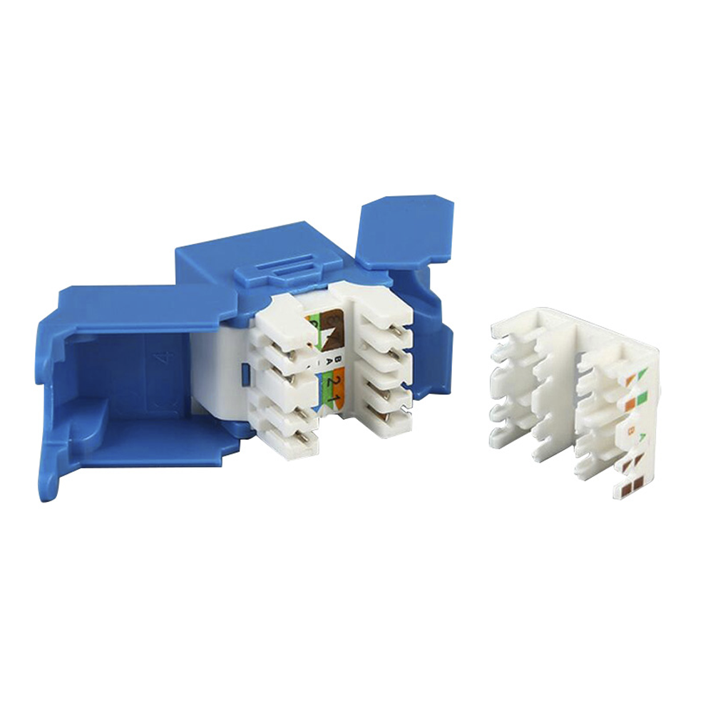 Cat6A Keystone Jack Module (toolless), with 180º angled termination, Blue color, Compatible with Linkedpro Faceplate and Patchpanel