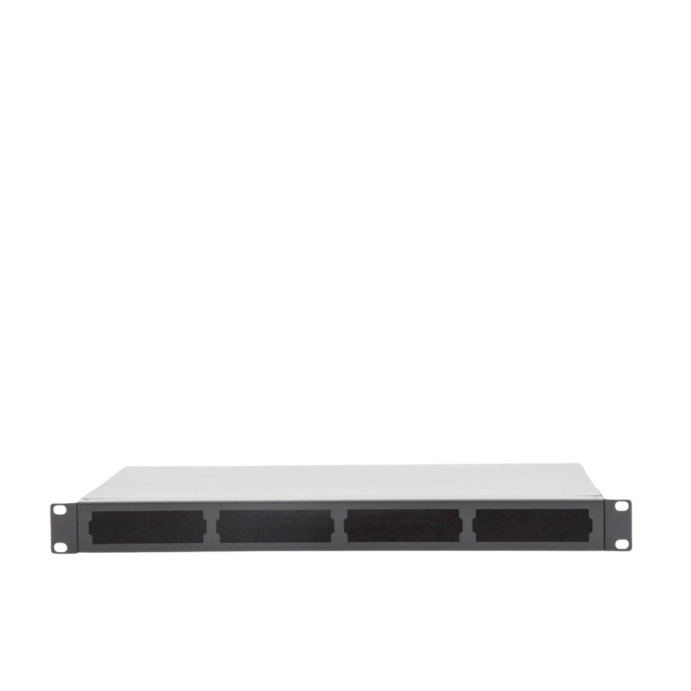 Distribuidor de fibra óptica vacio 19in, Acepta 4 placas Acopladoras de Linkedpro, hasta 48 fibras, 1UR, Incluye charola de empalme