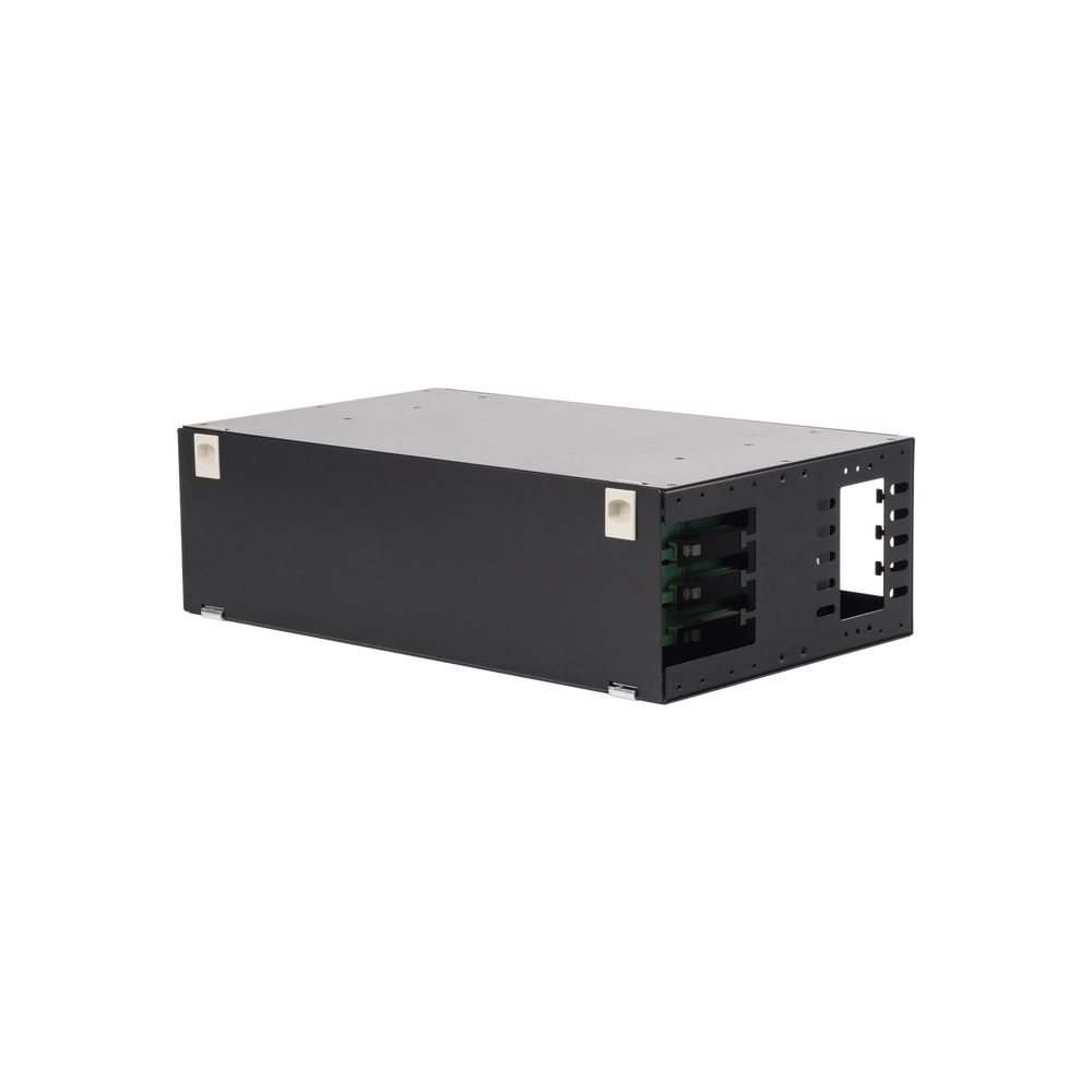 Fiber Optic Distributor with sliding trays, empty, 19in, accepts 48 "LC Duplex" or "LC Simplex" or 48 "SC" Simplex adapters, 3U