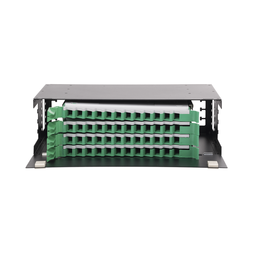 Distribuidor de Fibra Óptica con bandejas deslizables, vacío, 19in, acepta 48 adaptadores "LC Duplex" o "LC Simplex" o 48 "SC" Simplex, 3U