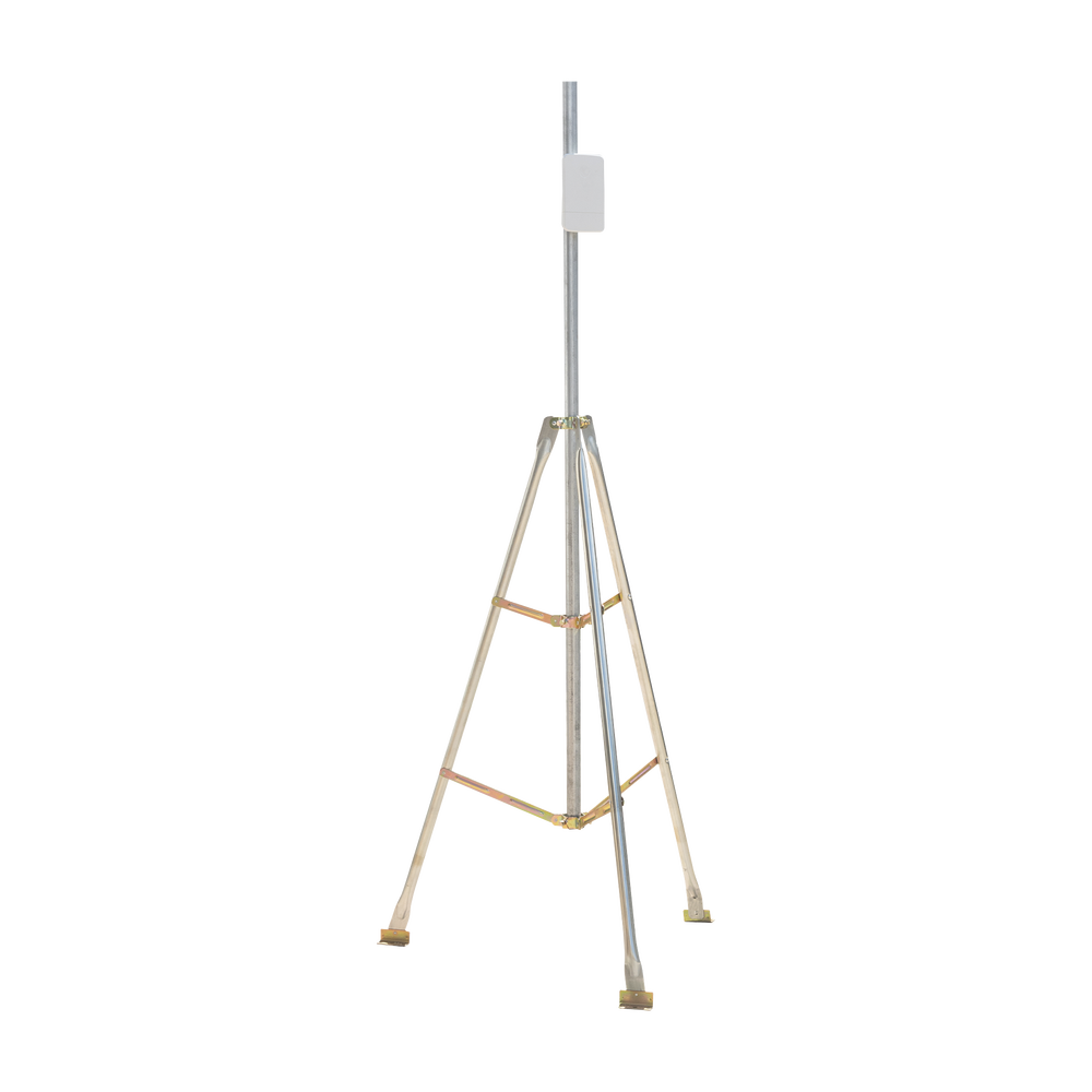 Montaje de tripie para exterior, altura total del tripie 1.52 m. Compatible con mástiles de hasta 3 m de largo 1 1/4 a 2" de diámetro