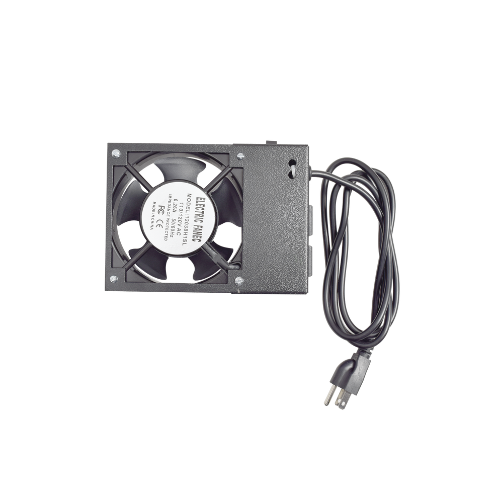 Ventilador 110 Vca con Clavija para Gabinete de Pared con 2 Tomas de Corriente.