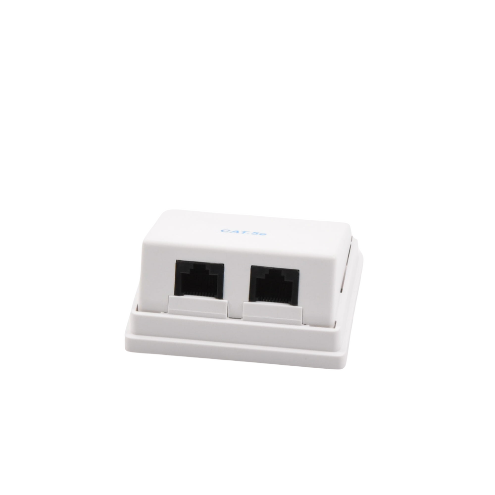 Angled wall box includes 2 UTP cat5e Keystone jacks