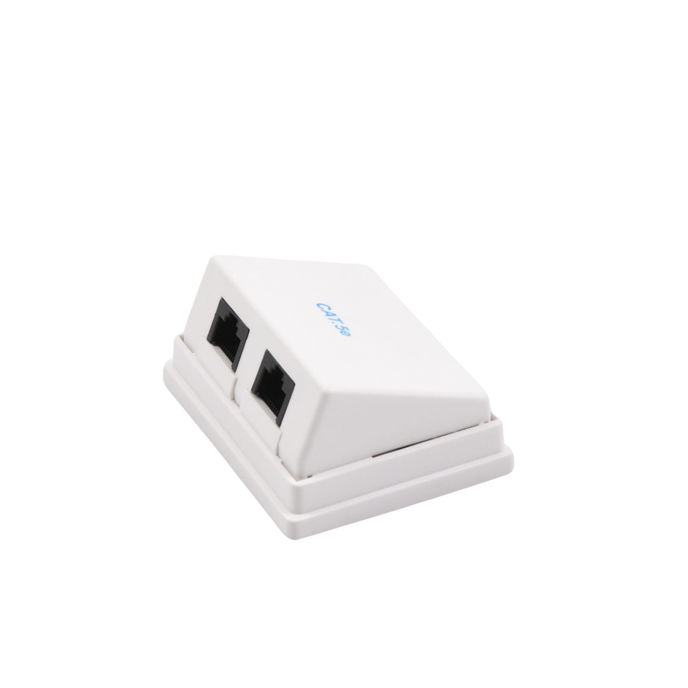 Angled wall box includes 2 UTP cat5e Keystone jacks