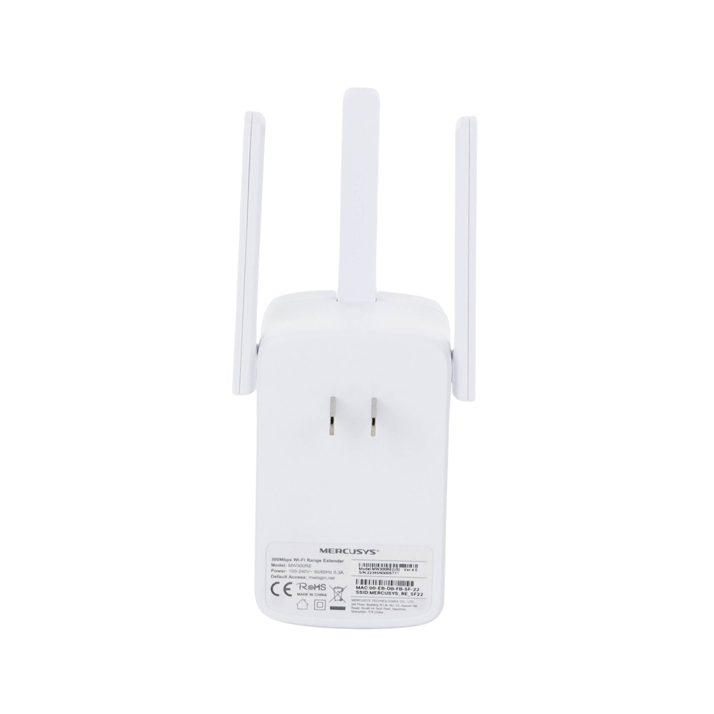 WiFi N Coverage Repeater/Extender, 300 Mbps, 2.4 GHz and 3 external antennas.