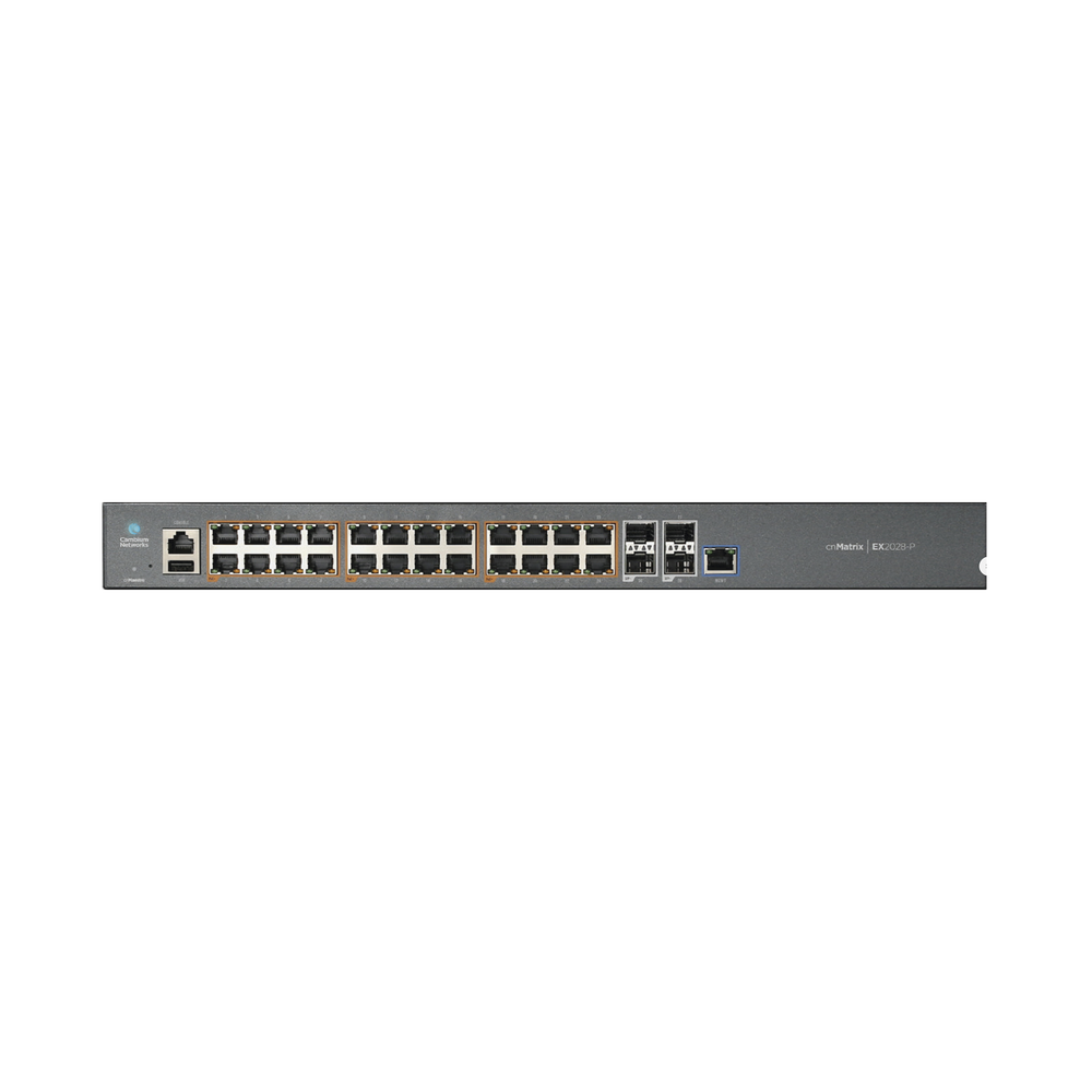 Switch cnMatrix EX2028-P capa 3 de 28 puertos (24 PoE Gigabit 802.3af/at, 4 SFP+) administración desde la Nube (MX-EX2028PxA-U)