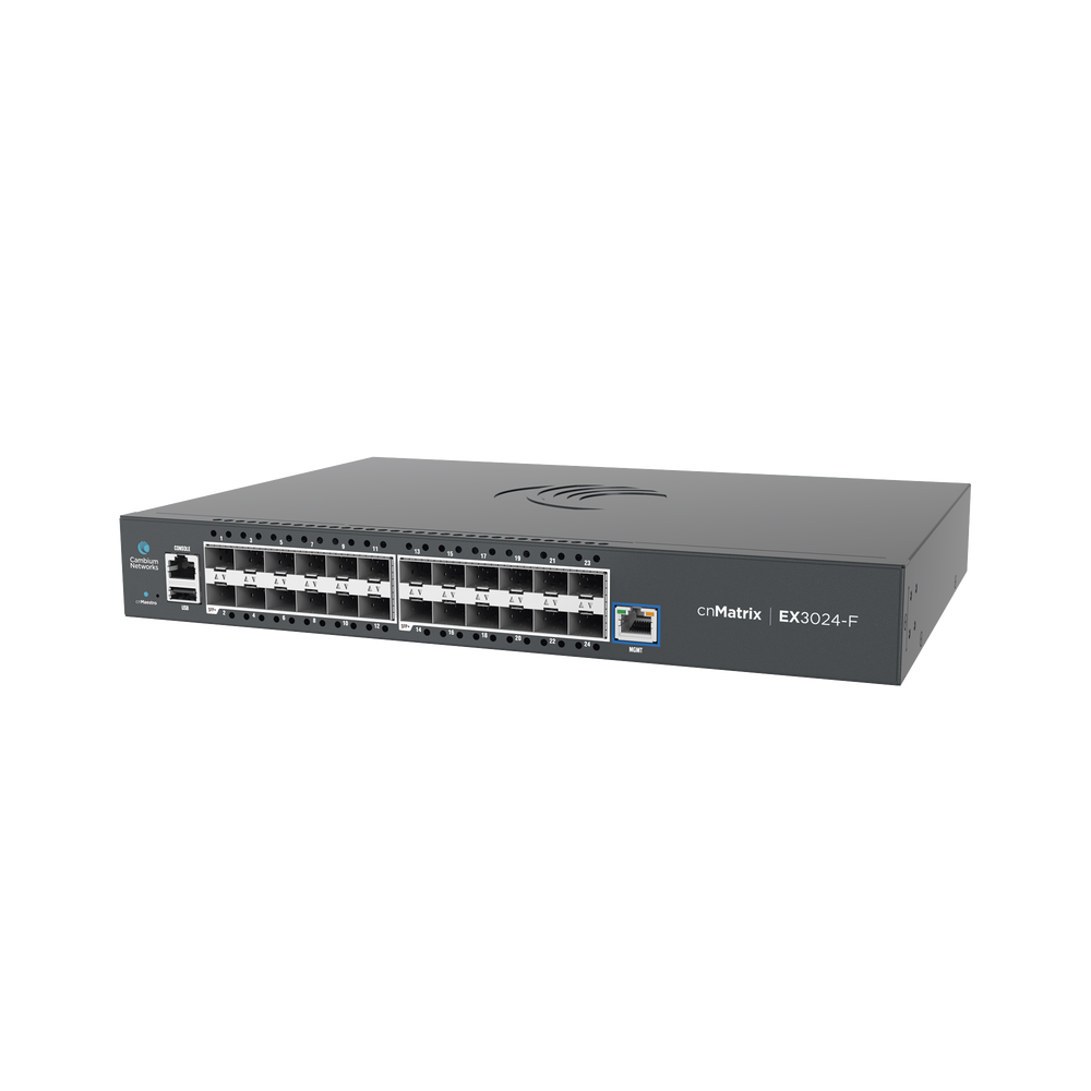 cnMatrix EX3024F Switch Ideal for Distribution in a Business Network / 24 SFP+ Fiber Optic Ports (10 Gbps) / Layer 2 and Layer 3 / Dual AC Power Supply / Free Cloud Management