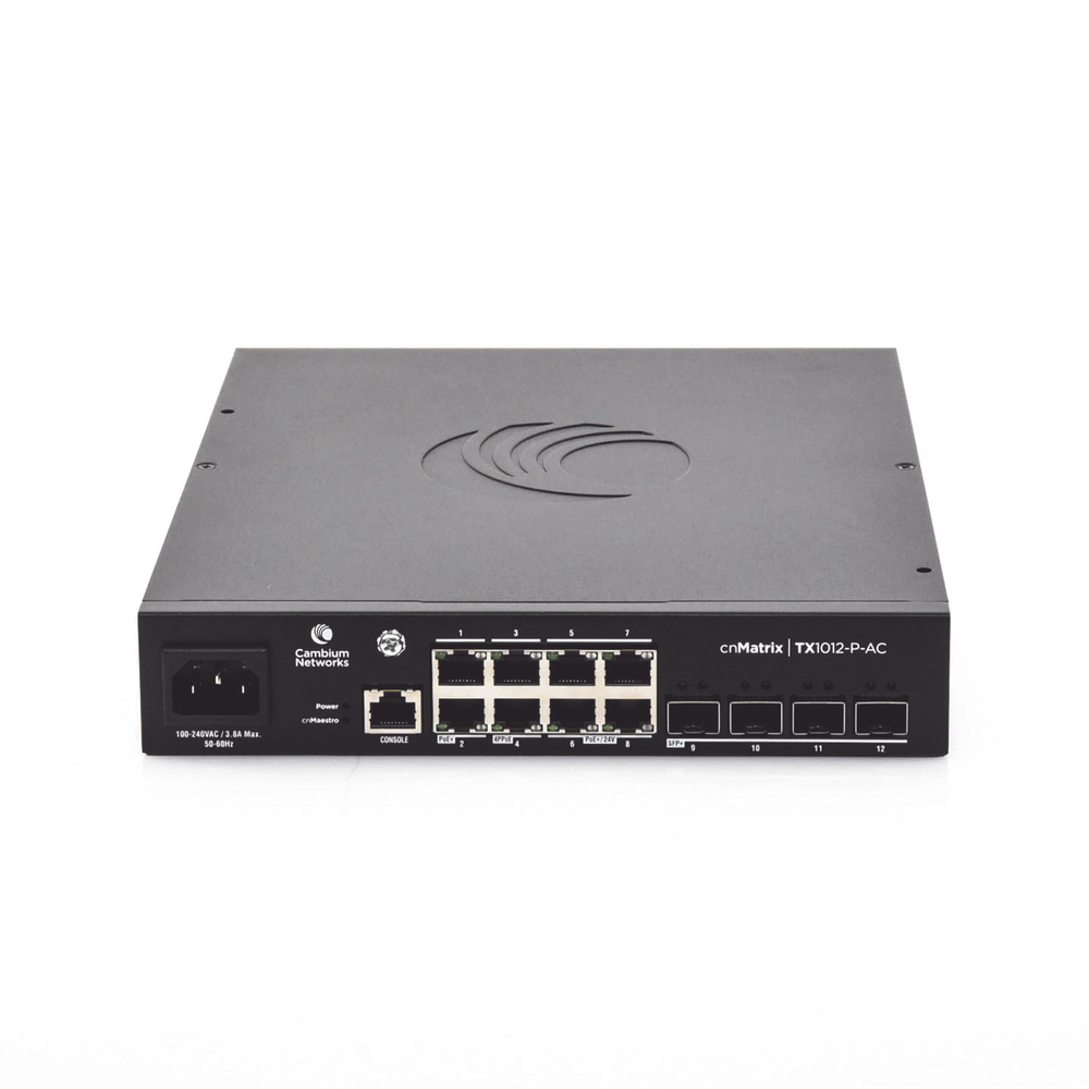 cnMatrix WISP TX1012-AC-P 8-Port PoE and 4 SFP+ Switch, 200W, Layer 2, Free Cloud Management