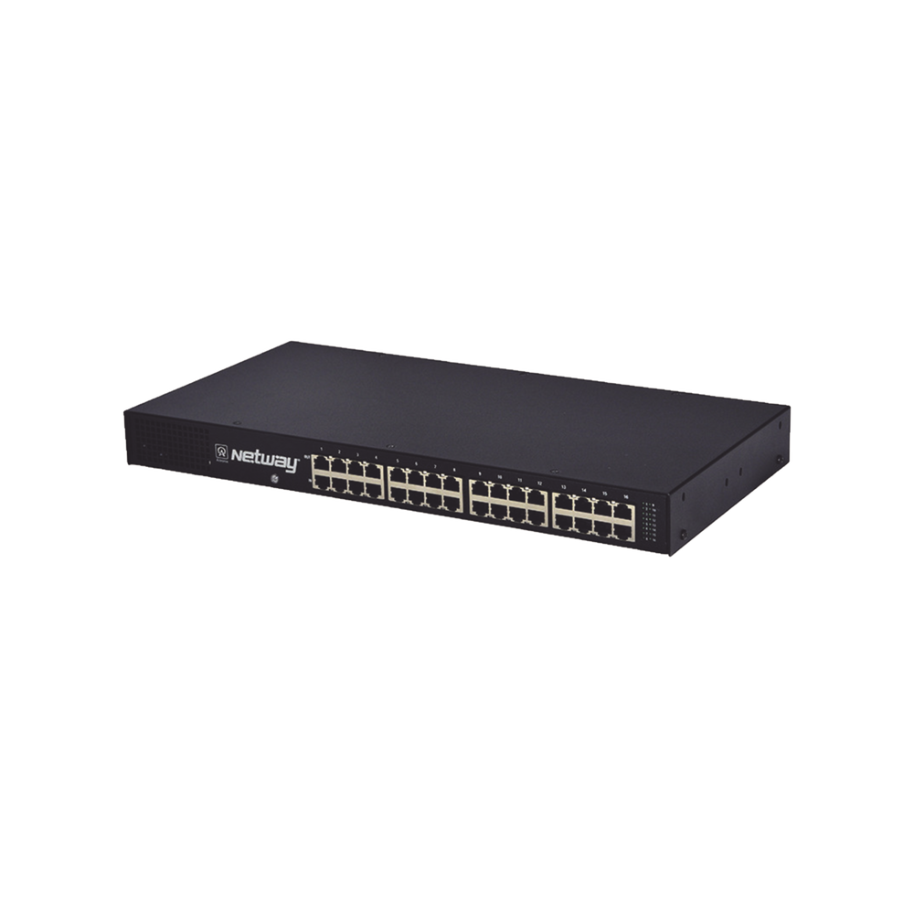 Midspan de 16 puertos, montaje en rack de 19". Ofrece alimentación PoE a los dispositivos alcanzando distancias de hasta 600m.