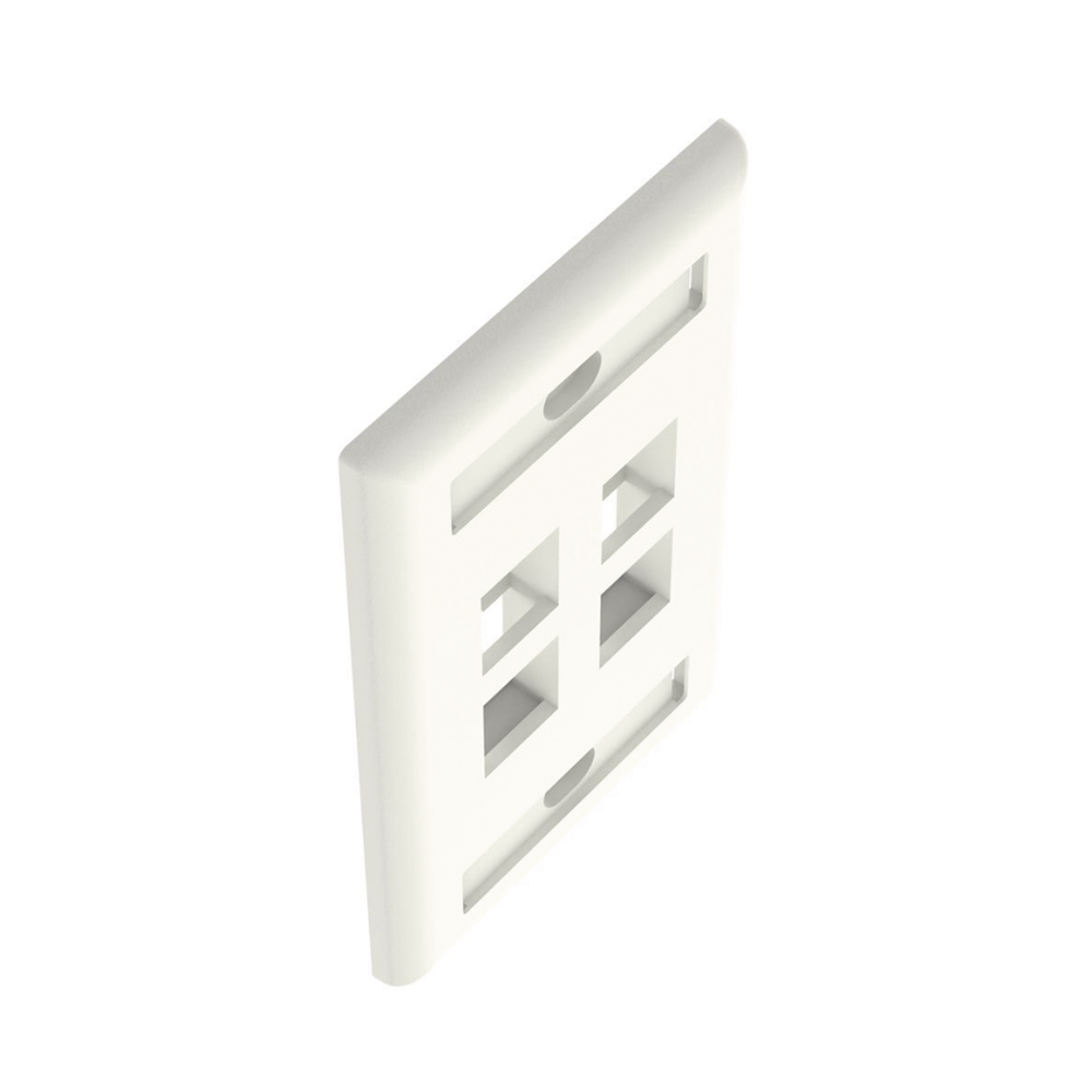 Vertical Wall Plate, 4-Port Keystone Outlet, With Label Spaces, Matte White Color