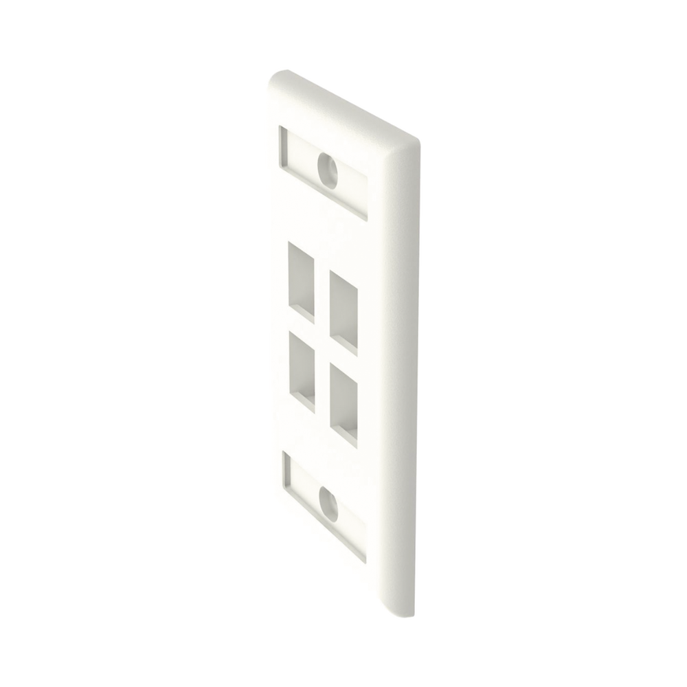 Vertical Wall Plate, 4-Port Keystone Outlet, With Label Spaces, Matte White Color