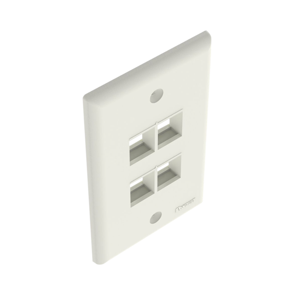 Vertical Wall Plate, 4-Port Keystone Outlet, Matte White