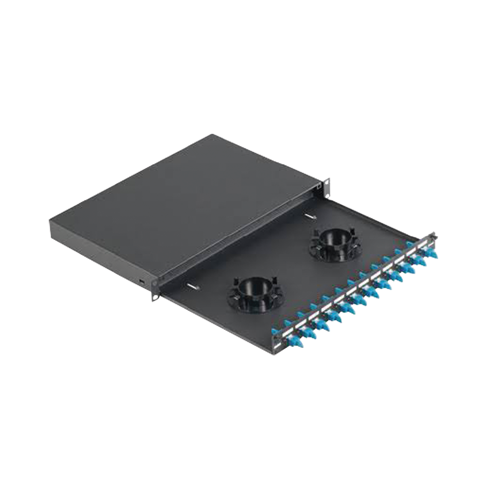 Distribuidor de Fibra Óptica Pre-Cargado con 12 Adaptadores LC Dúplex (24 Fibras), Para Fibra Multimodo OM3/OM4, 1UR