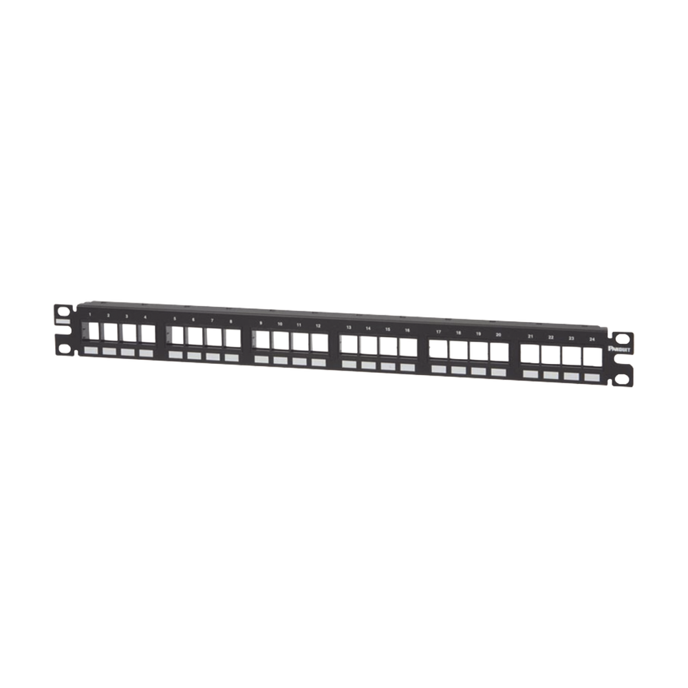 Panel de Parcheo Modular Keystone (Sin Conectores), Numerado y Espacio para Etiquetas, de 24 puertos, 1UR