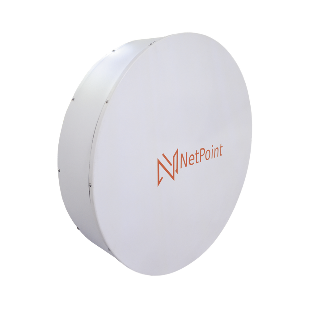 High performance shielded antenna with 2 ft noise suppression, 4.9-6.4 GHz, 30 dBi gain with 45° and 90° SLANT, N-female connectors, millimeter alignment mounting.