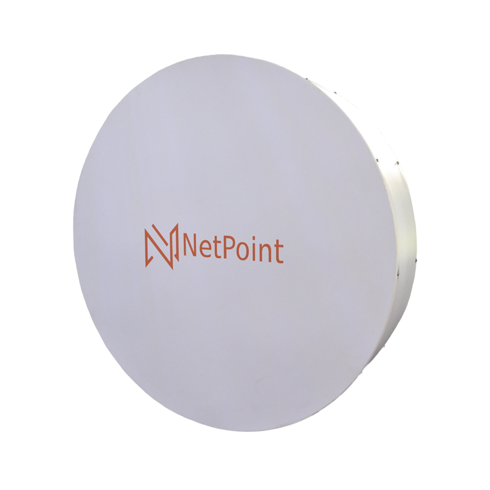 High performance shielded antenna with 2 ft noise suppression, 4.9-6.4 GHz, 30 dBi gain with 45° and 90° SLANT, N-female connectors, millimeter alignment mounting.