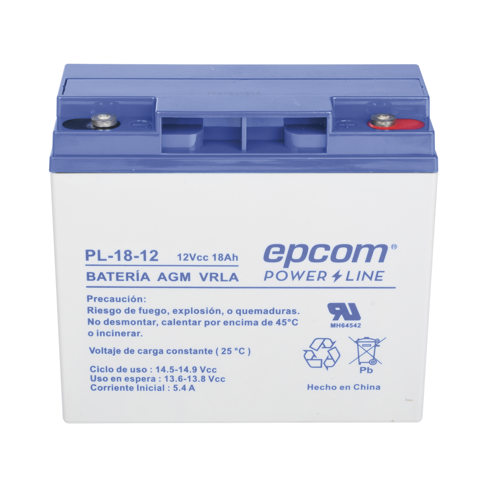 Backup Battery for electronic equipment / UL / 12V @ 18 Ah / AGM-VRLA Technology / Use in: Intrusion Alarms / Fire / Access Control / CCTV / HEX Screw Terminals.