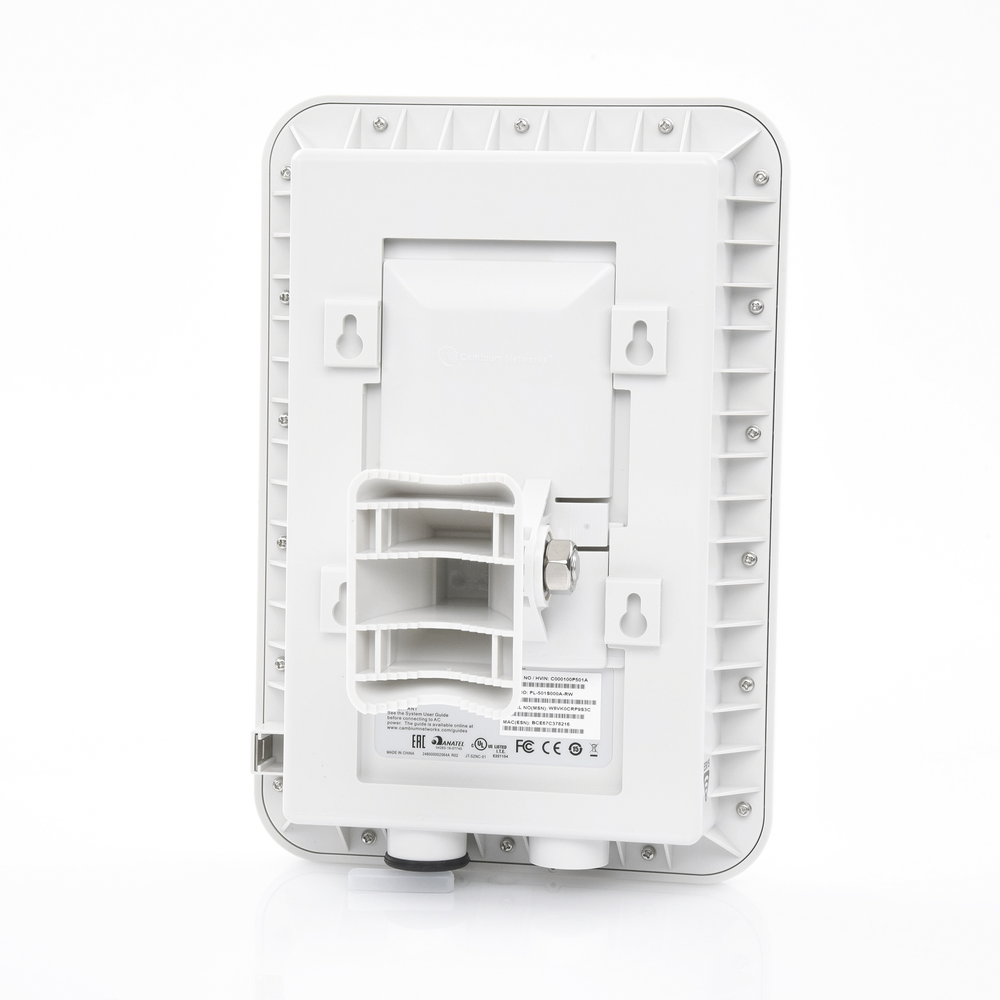 cnPilot e501S outdoor WiFi access point, industrial-grade IP67, filters for coexistence with LTE networks, dual band, 90-120 degree sector antenna and secondary PoE port