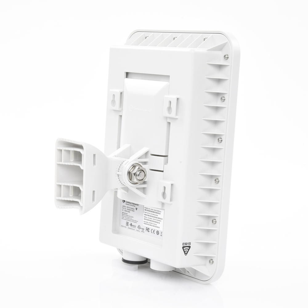 cnPilot e501S outdoor WiFi access point, industrial-grade IP67, filters for coexistence with LTE networks, dual band, 90-120 degree sector antenna and secondary PoE port