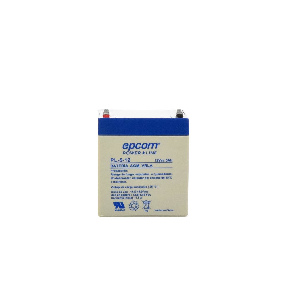 Backup Battery for electronic equipment / UL / 12V @ 5 Ah / AGM-VRLA Technology / Use in: Intrusion Alarms / Fire / Access Control / CCTV / F1 Type Terminals.