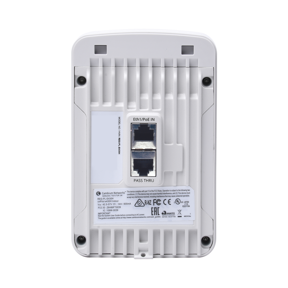 cnPilot e430H Indoor Wall Plate WiFi Access Point, dual band, Wave 2, beamforming antenna, 4 output ports (1x Gigabit PoE and 3x Gigabit Ethernet)