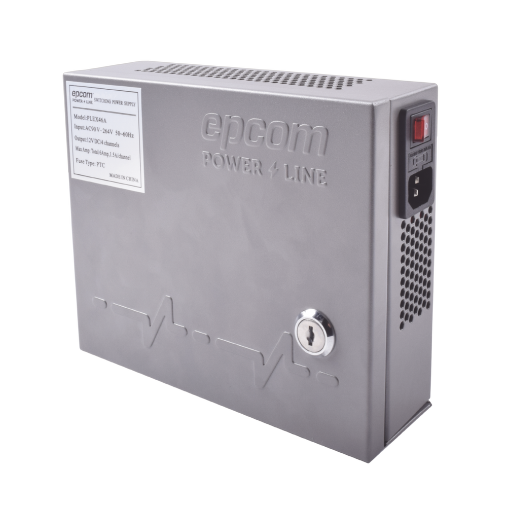 HIGH PERFORMANCE power supply of 11 - 15 Vdc @ 6 Amp, with capacity of 4 to 8 cameras, with input voltage of: 85-264 Vac