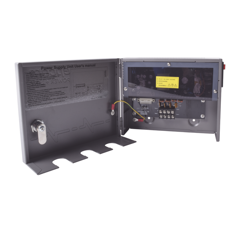 HIGH PERFORMANCE power supply of 11 - 15 Vdc @ 6 Amp, with capacity of 4 to 8 cameras, with input voltage of: 85-264 Vac