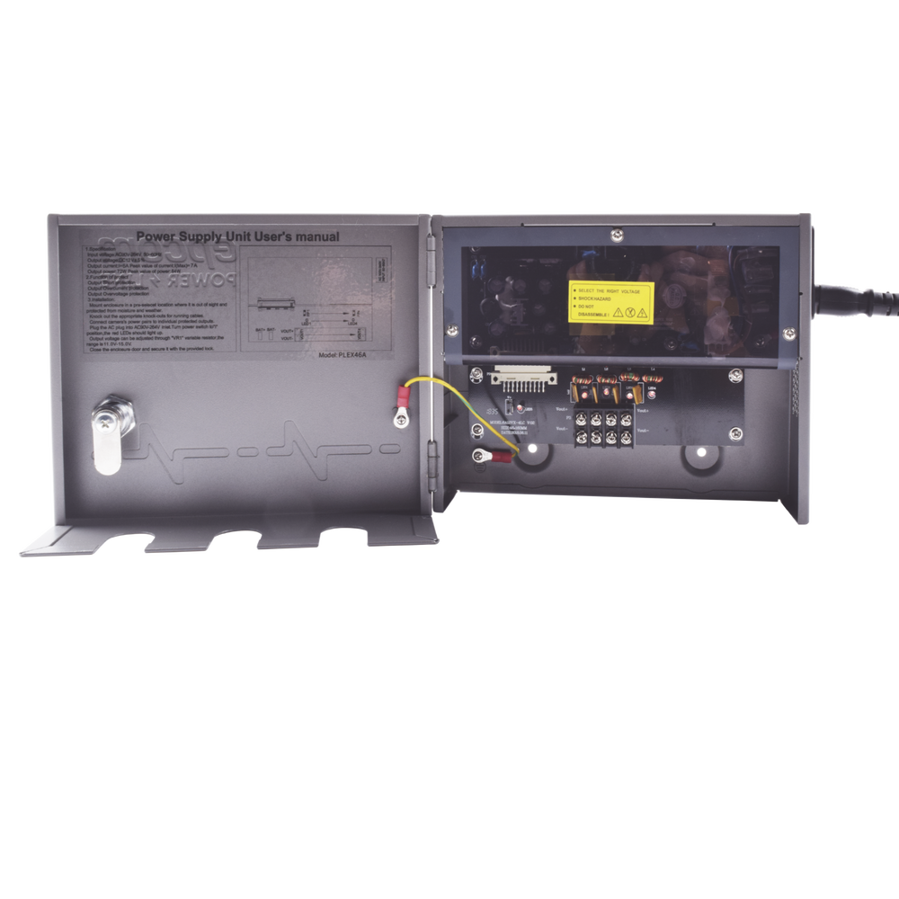 HIGH PERFORMANCE power supply of 11 - 15 Vdc @ 6 Amp, with capacity of 4 to 8 cameras, with input voltage of: 85-264 Vac