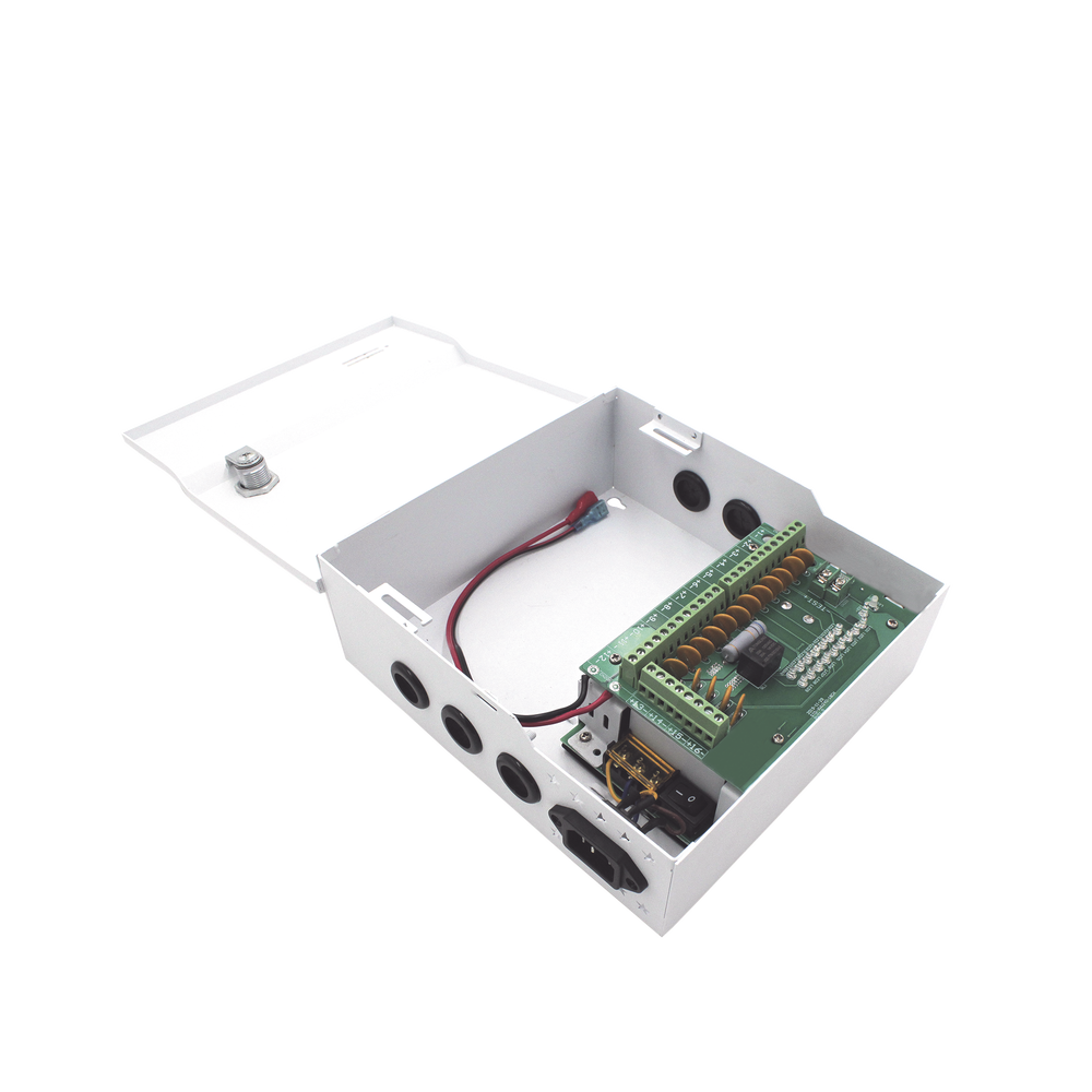 Professional 12V DC @ 16A power supply / for 16 cameras / With battery backup capability / Requires battery / 96-264V AC input voltage