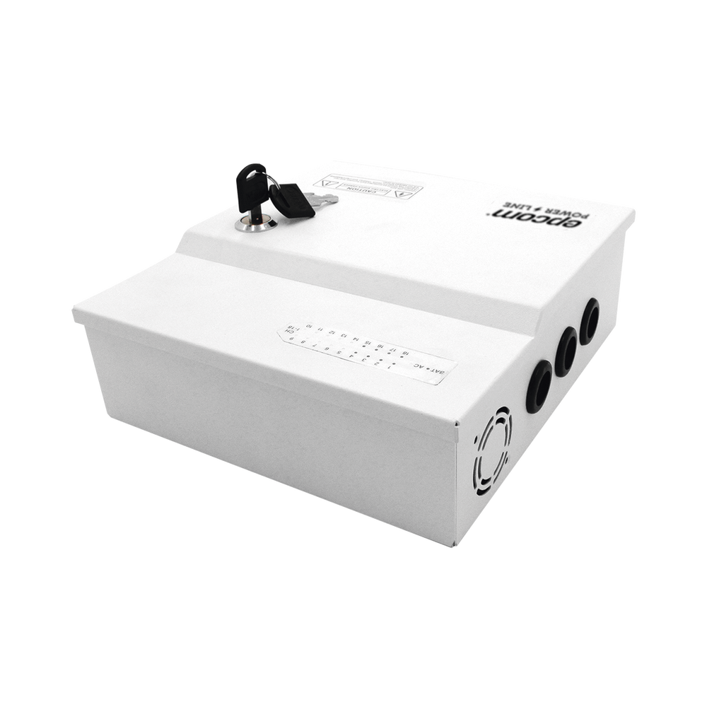 Fuente de Poder Profesional de 12 Vcc @ 20 A / Soporta 18 Cámaras / Capacidad de Batería de Respaldo (No Incluida) / Voltaje de Entrada de 96-264 Vca
