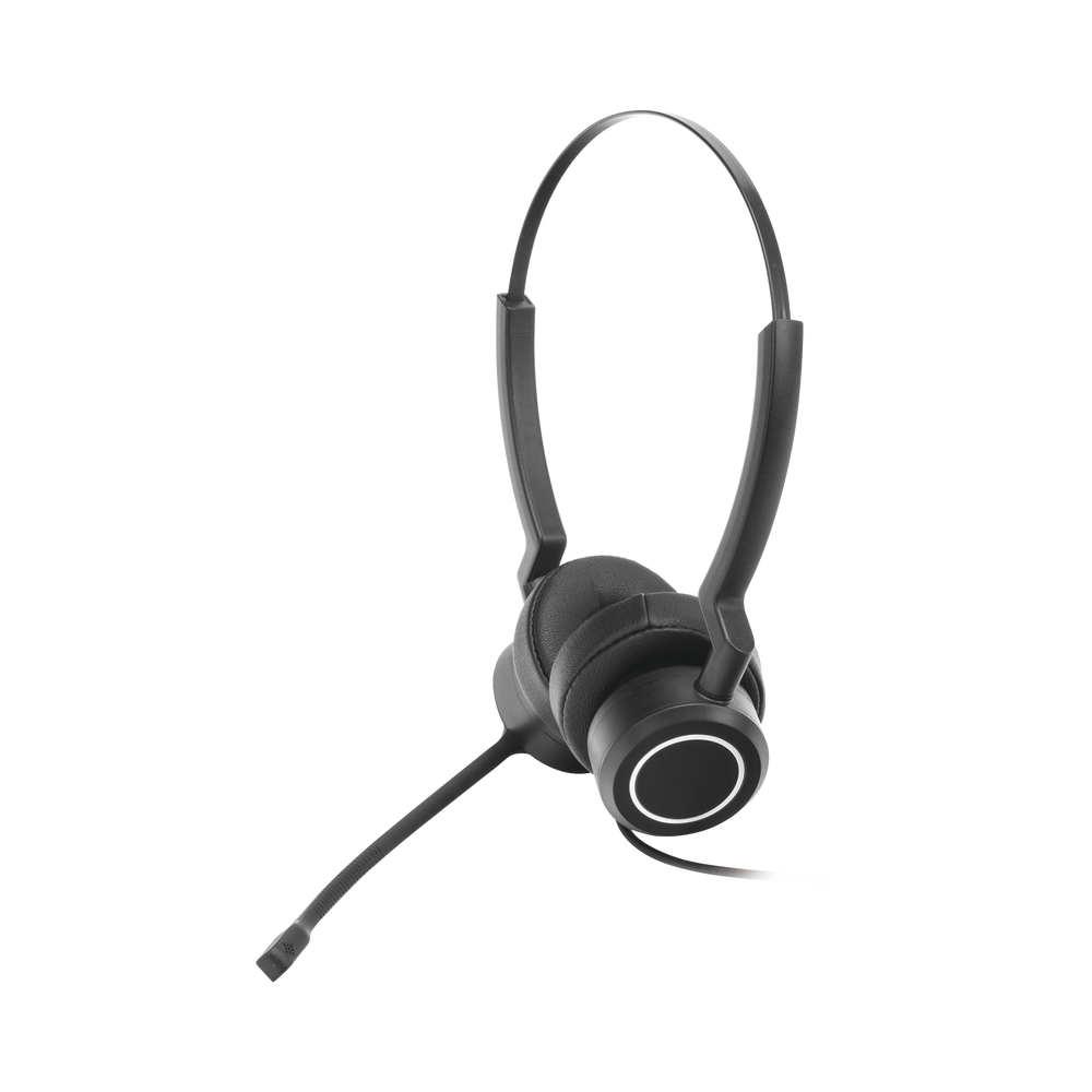ProA Duo headset, HD Audio, additional noise-cancelling microphone, USB connection, compatibility with Microsoft Teams and Skype for Business.