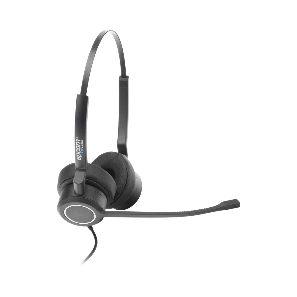 ProA Duo headset, HD Audio, additional noise-cancelling microphone, USB connection, compatibility with Microsoft Teams and Skype for Business.