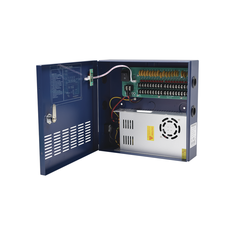 Fuente de poder profesional HEAVY DUTY de 11 - 15 Vcd @ 20 Amper, para 18 cámaras, con voltaje de entrada de: 96-264 Vca