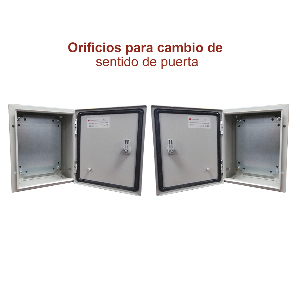 Gabinete de Acero IP66 Uso en Intemperie (400 x 400 x 200 mm) con Placa Trasera Interior y Compuerta Inferior Atornillable (Incluye Chapa y Llave).