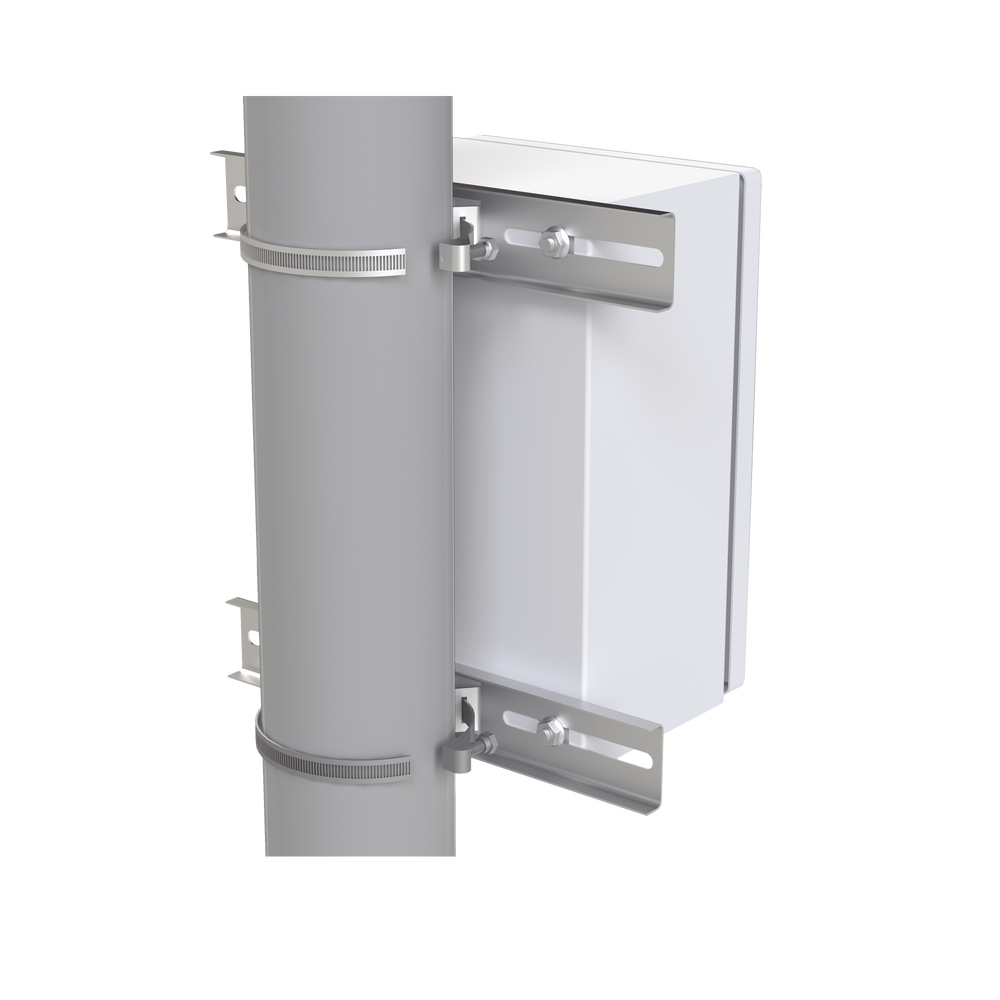 Galvanized Universal Post Mount for Cabinets up to 30 cm Wide.