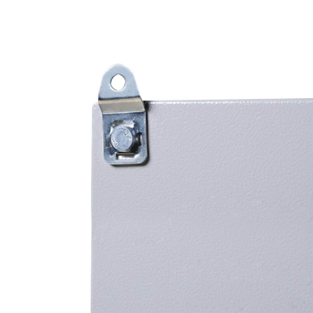Set of 4 metal tabs for wall mounting of PST-line cabinets. Includes screw and nut.