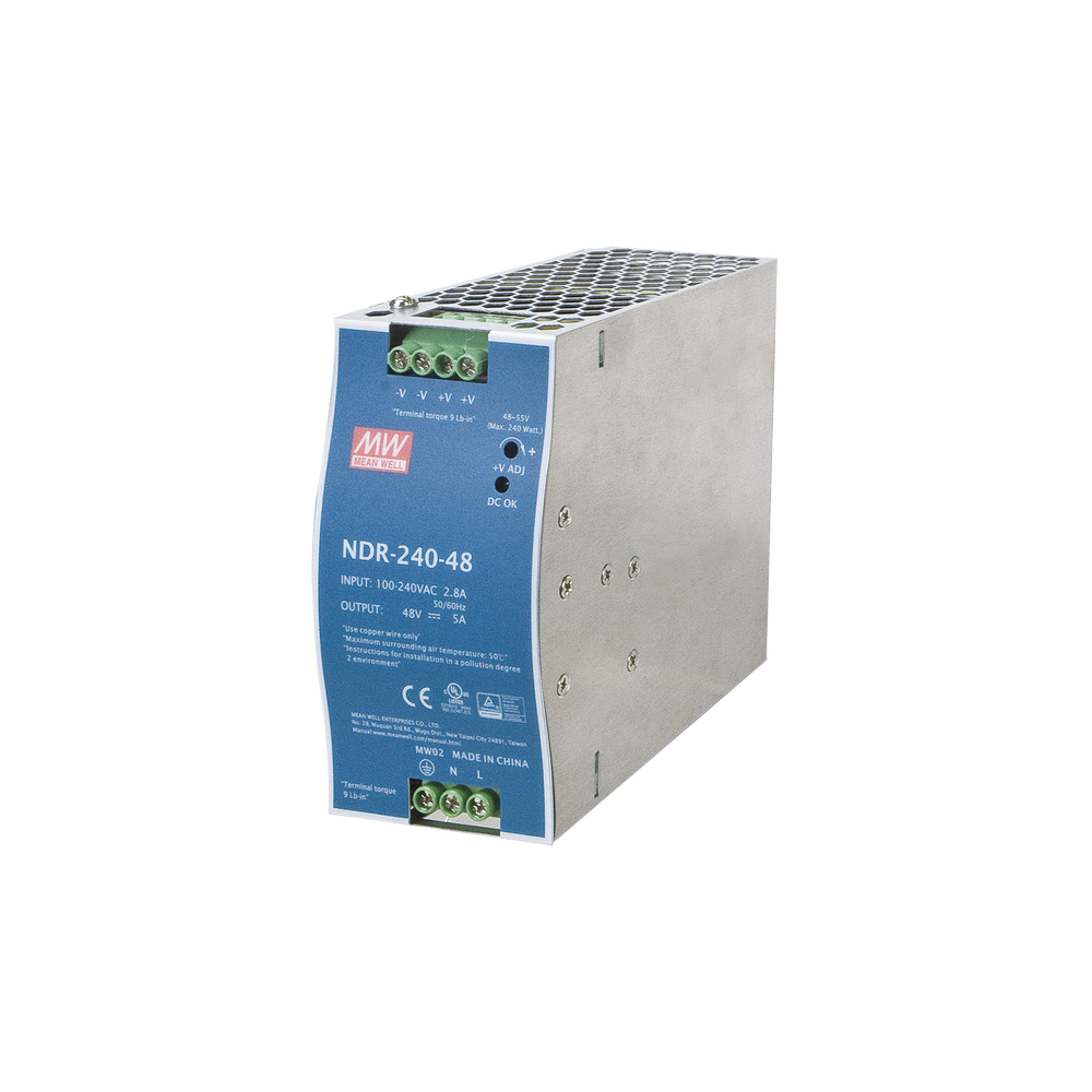 Fuente de poder industrial 48VCD 240W para montaje en riel DIN