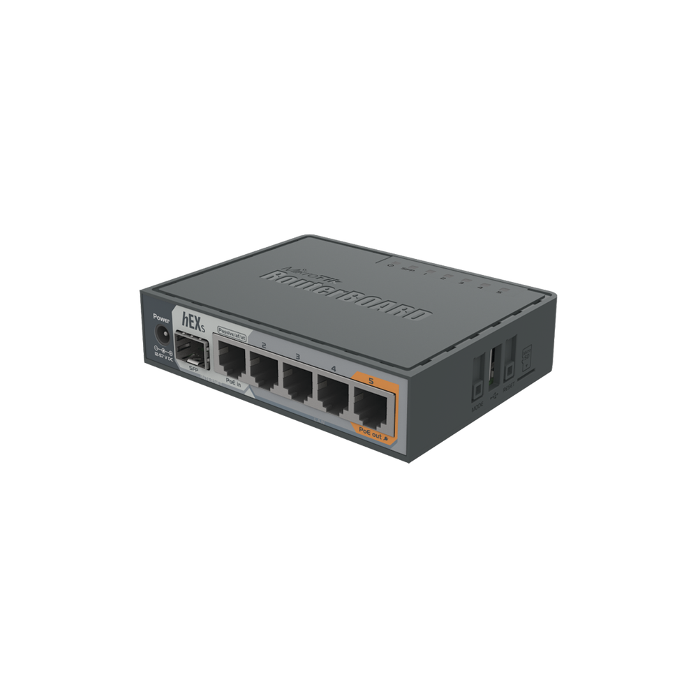 (hEX S) Router Dual Core, 5 puertos Gigabit, 1 Puerto SFP, PoE in, PoE Out