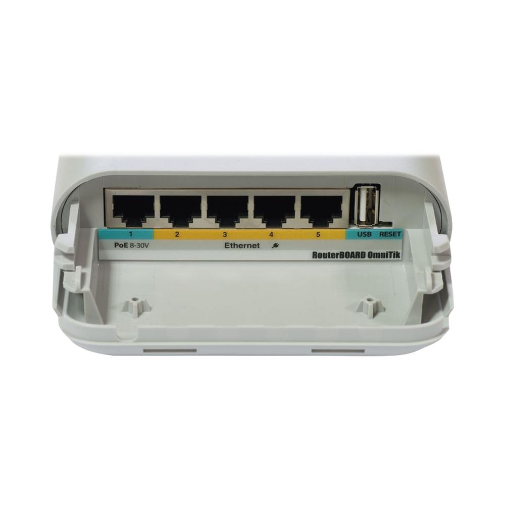 (OmniTIK 5 PoE) 5GHz 802.11 a/n Omnidirectional Access Point, Integrated 7.5 dBi Antennas, Includes 5 Fast Ethernet Ports, 4 Ports with PoE Output