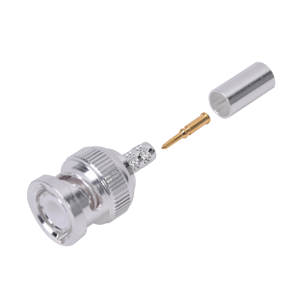 Conector BNC Macho de Anillo Plegable para Cable LMR-195, RG-58/U, RG-142/U, Plata/Oro/Teflón.