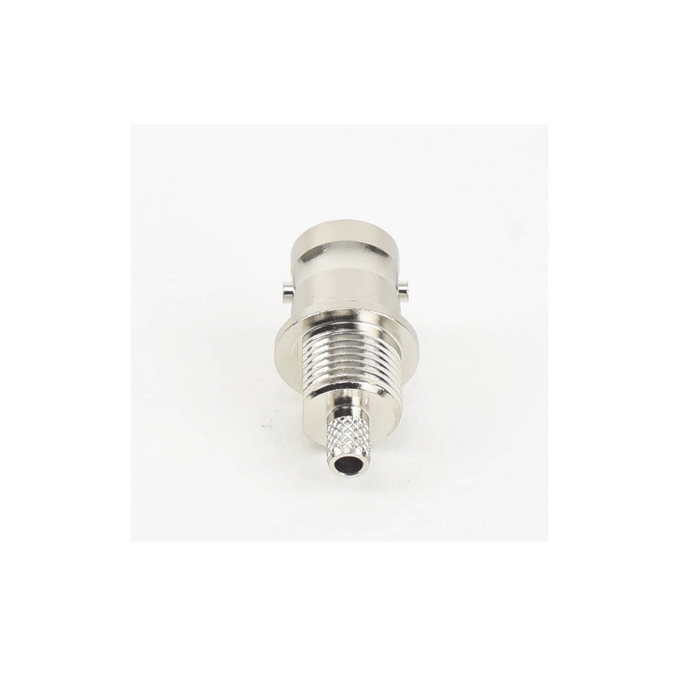 BNC Female Connector to 50 Ohm, D-Flat Front Mount, Folding Ring for RG-174/U and RG-316/U Cables, Nickel/Gold/Teflon.