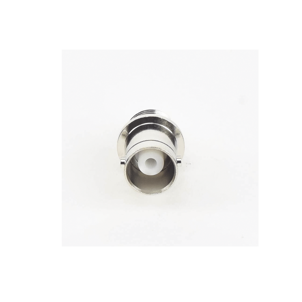 BNC Female Connector to 50 Ohm, D-Flat Front Mount, Folding Ring for RG-174/U and RG-316/U Cables, Nickel/Gold/Teflon.