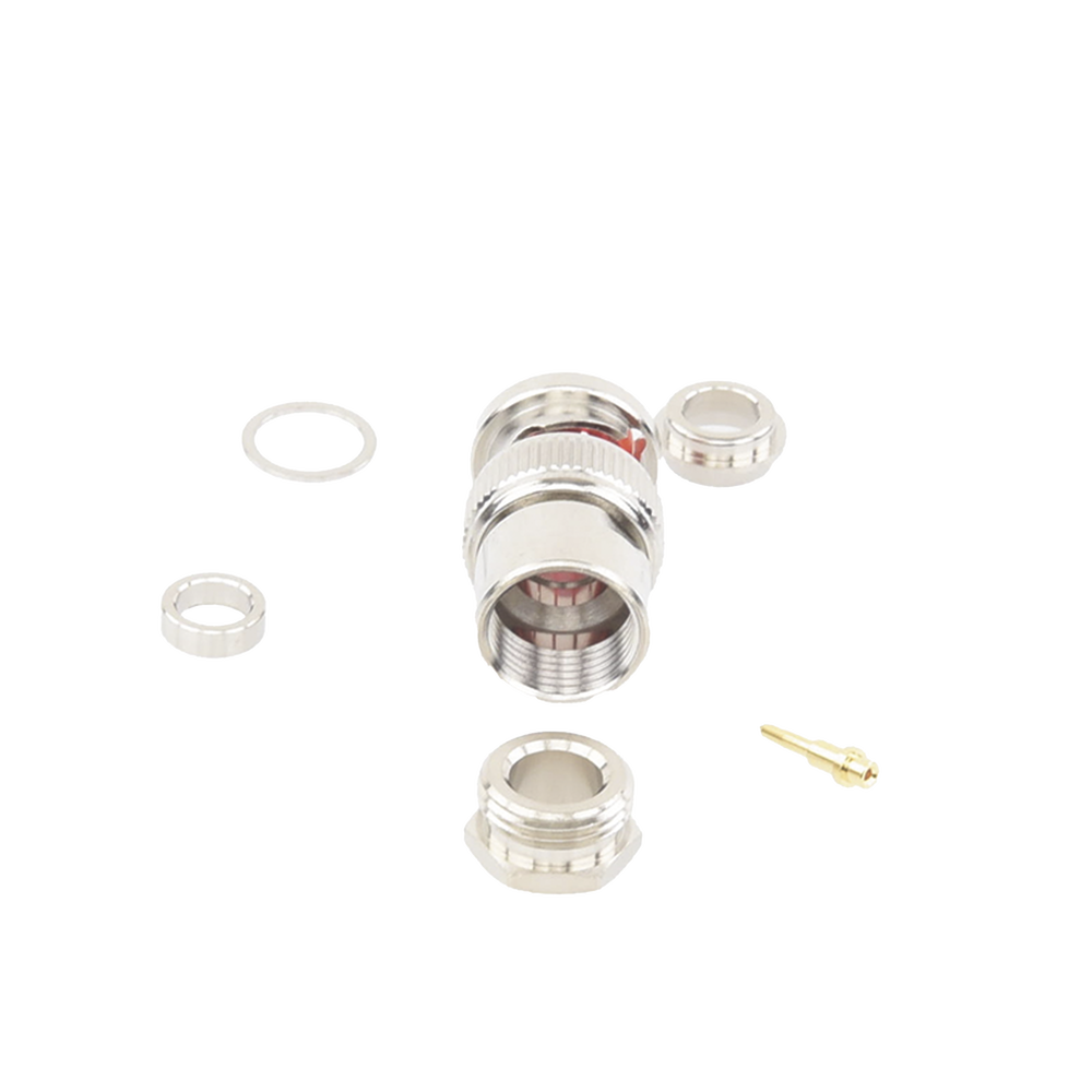 BNC Male Threaded Connector for Assembly on RG-59/U Cable, Nickel/Gold/Teflon.