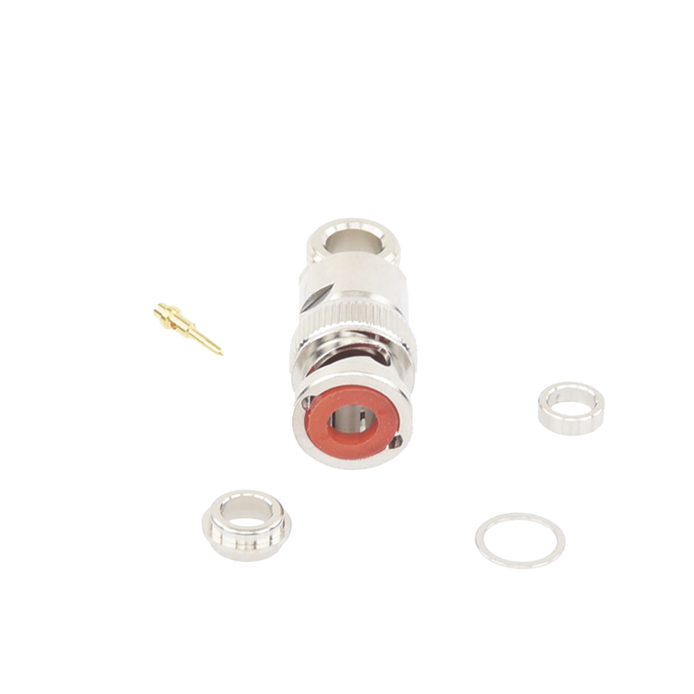 BNC Male Threaded Connector for Assembly on RG-59/U Cable, Nickel/Gold/Teflon.