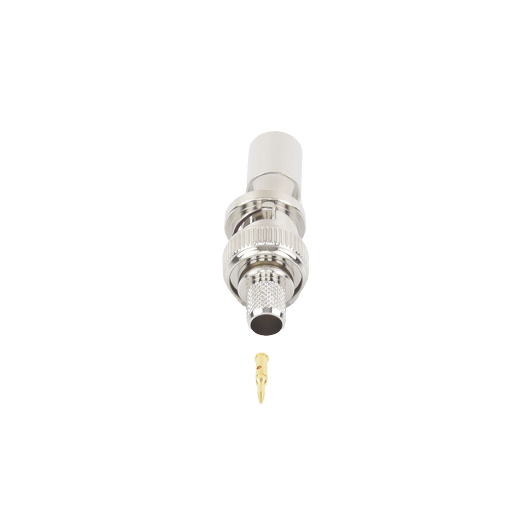 Conector BNC Macho de Anillo Plegable para Cable Belden 8281 tipo RG-59/U, Níquel/ Oro/ Delrin.