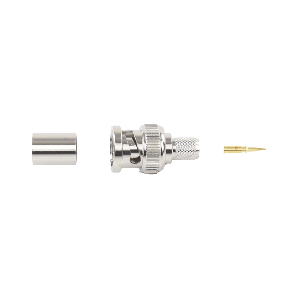 Conector BNC Macho de Anillo Plegable para Cable Belden 8281 tipo RG-59/U, Níquel/ Oro/ Delrin.