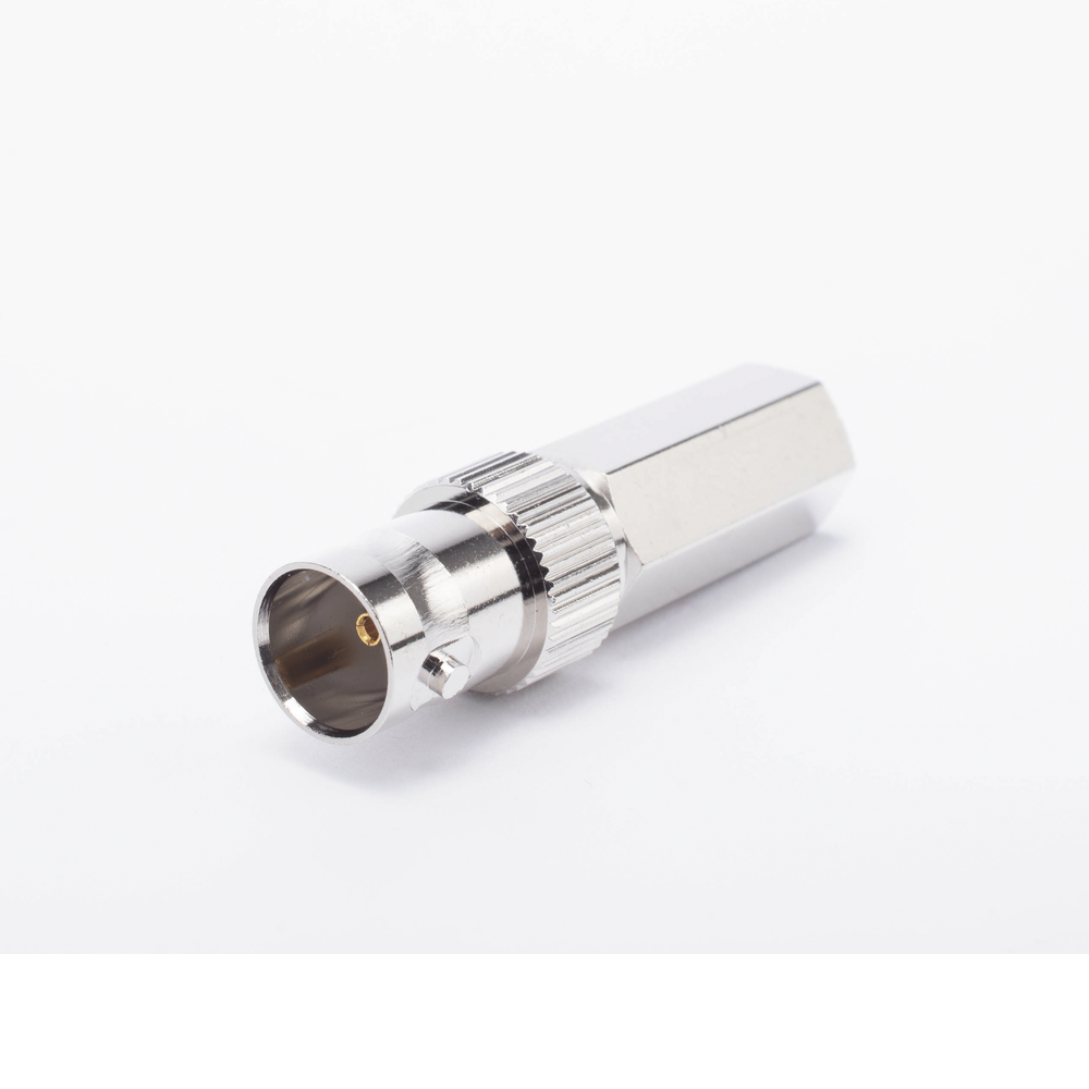 BNC Female Connector in 75 Ohm, Screw-on Type for RG-59/U Coaxial Cable, Nickel/Silver/Delrin.