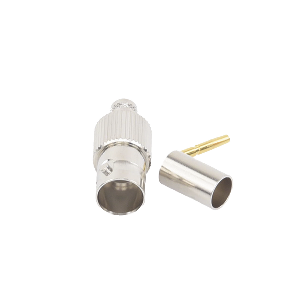 BNC Female Connector, 75 Ohm, Fold-Over Ring, for RG-59/U, Nickel/Gold/Delrin.