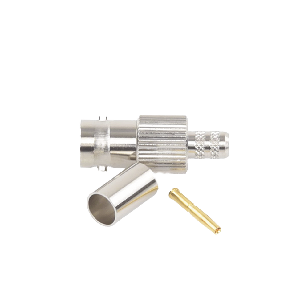 BNC Female Connector, 75 Ohm, Fold-Over Ring, for RG-59/U, Nickel/Gold/Delrin.
