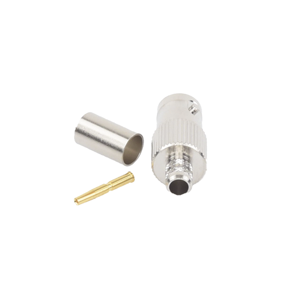 BNC Female Connector, 75 Ohm, Fold-Over Ring, for RG-59/U, Nickel/Gold/Delrin.